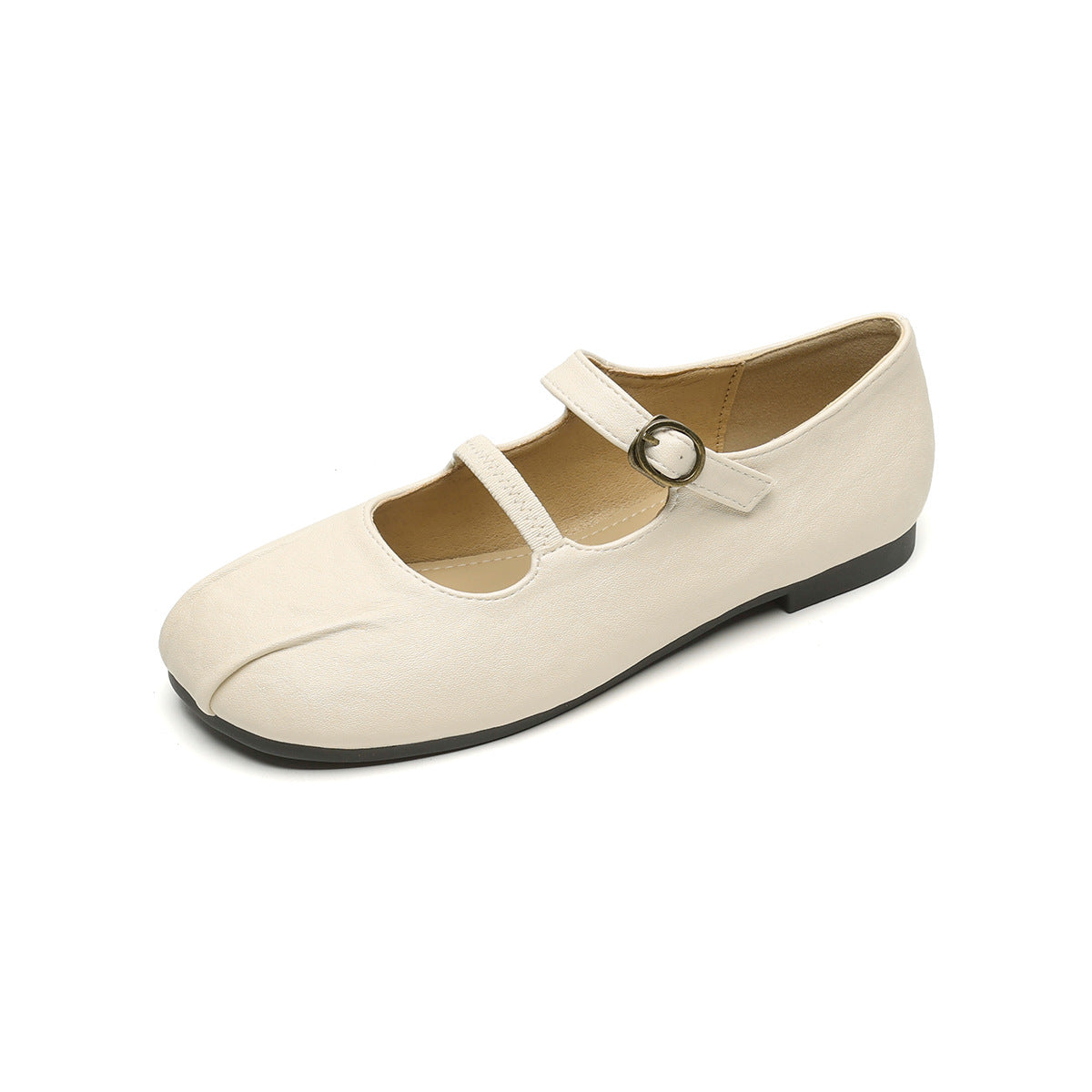 Women's Leather Ballet Flats with Elegant Buckle