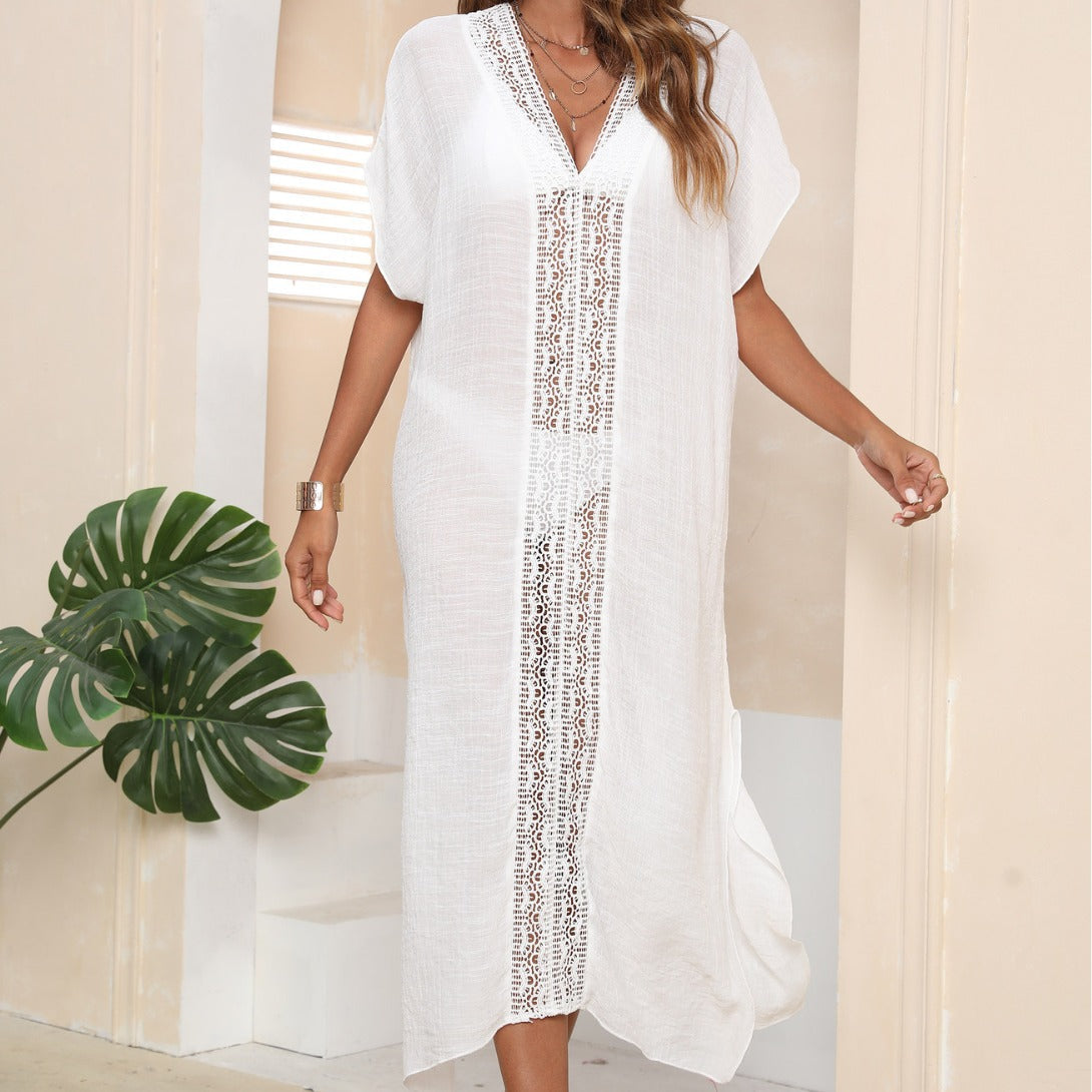 Elegant Beach Cover-Up with Crochet Accents
