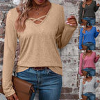 Women's Long Sleeve Shirt with Cross Neckline