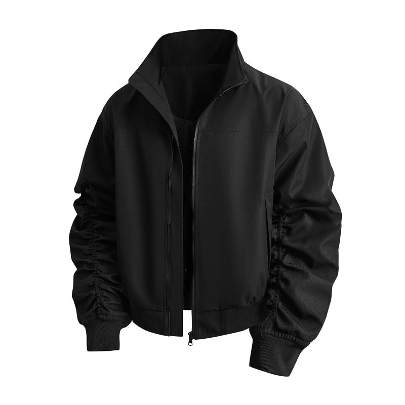 Women's Elegant Bomber Jacket with Textured Sleeves