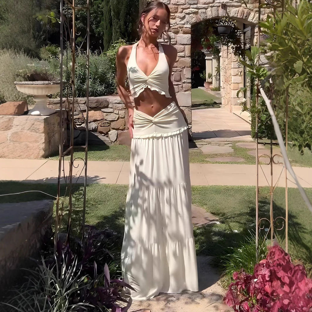 Elegant Two-Piece Maxi Outfit with Sophisticated Wrap Design