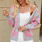 Women's Patterned Cardigan with Modern Design and Button Closure