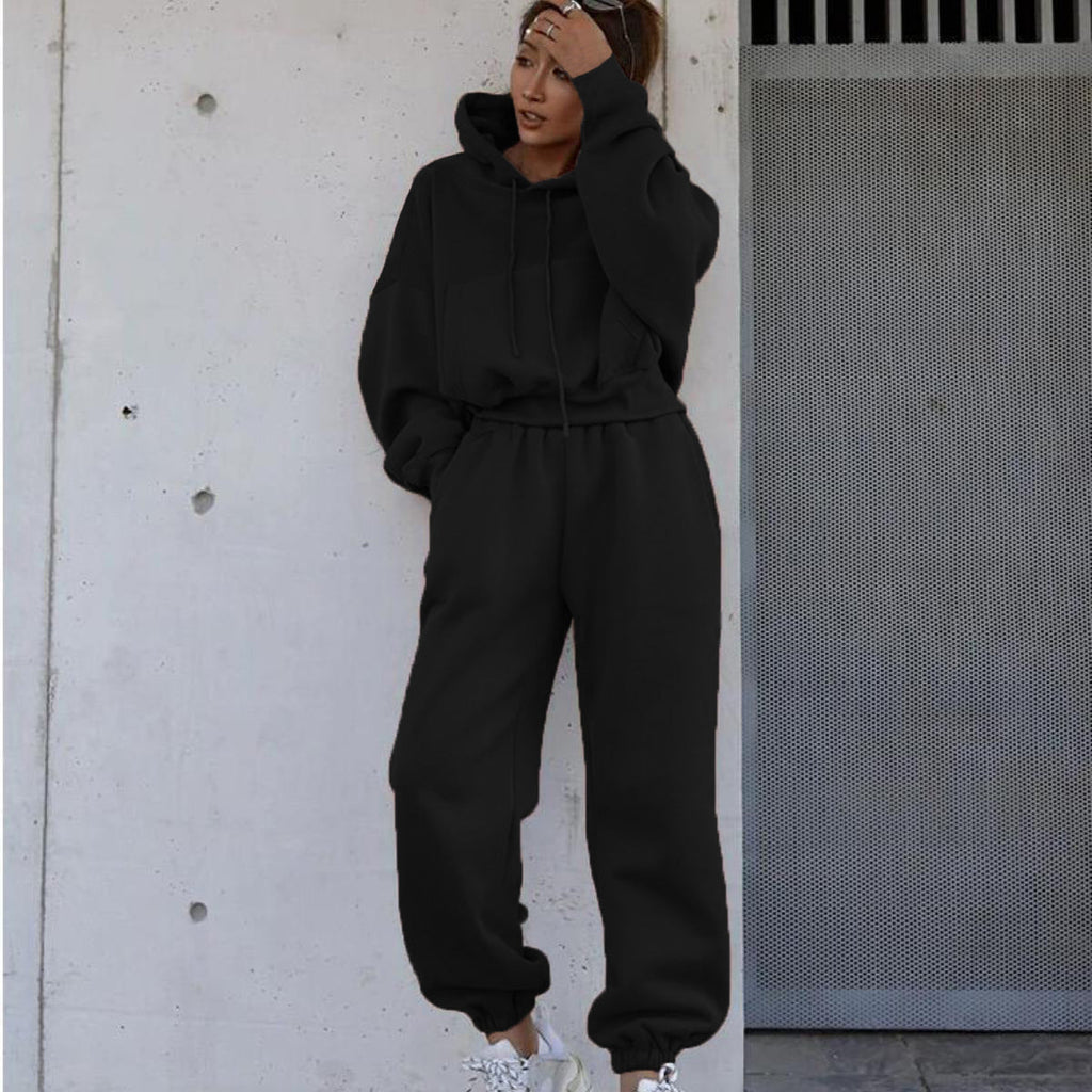 Women's Cozy Cropped Hoodie and High-Waisted Jogger Set