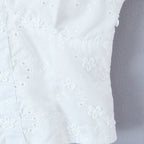 Women's Top with Floral Embroidery and Romantic Ruffled Neckline