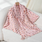 Women's Elegant Poncho with Fringe Details and Modern Plaid Pattern