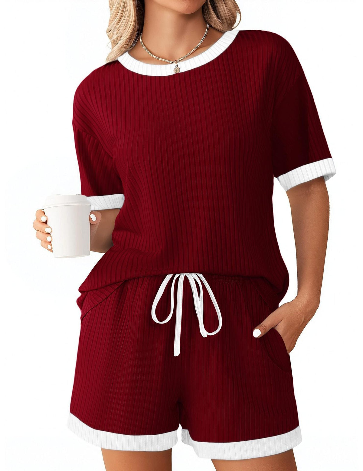 Women's Comfortable Leisure Set with Ribbed Texture and Elastic Waistband