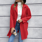 Women's Elegant Oversized Blazer Jacket with Double-Breasted Placket and Practical Pockets