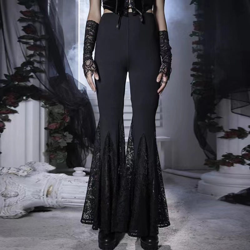 Women's Elegant Flared Pants with Lace Appliqués