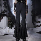 Women's Elegant Flared Pants with Lace Appliqués