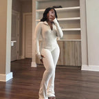 Figure-Hugging Tracksuit with Zipper and Flared Leg