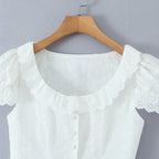 Women's Blouse with Ruffle Sleeves and Lace