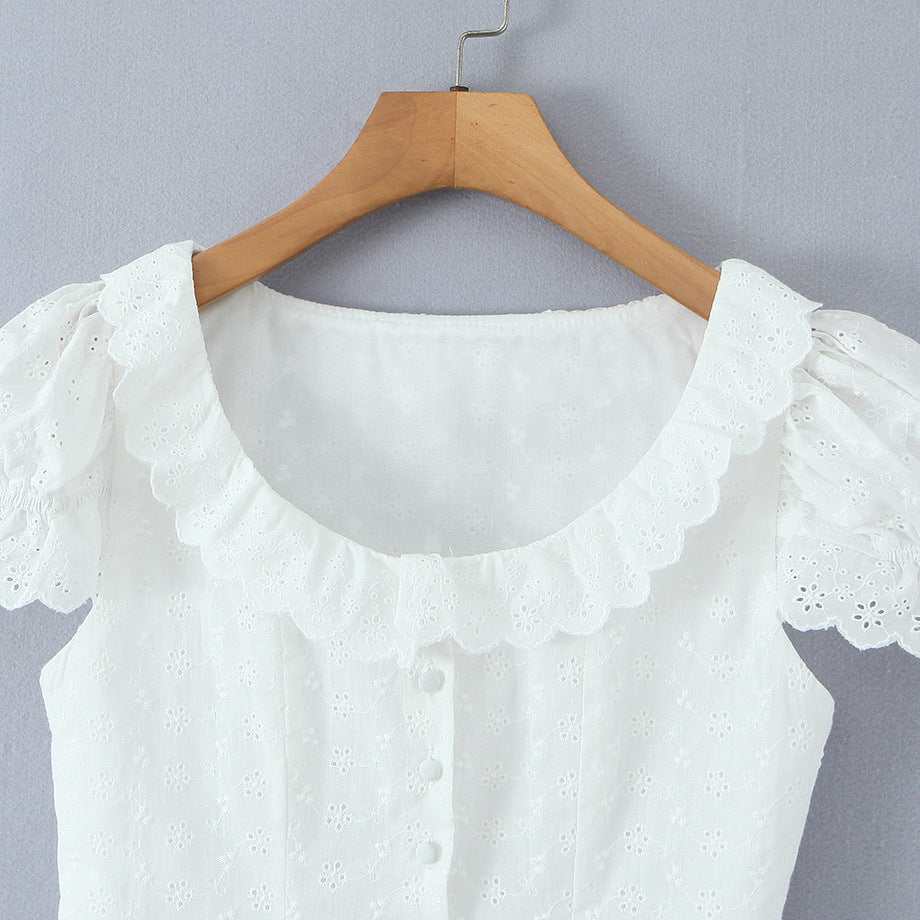 Women's Blouse with Ruffle Sleeves and Lace