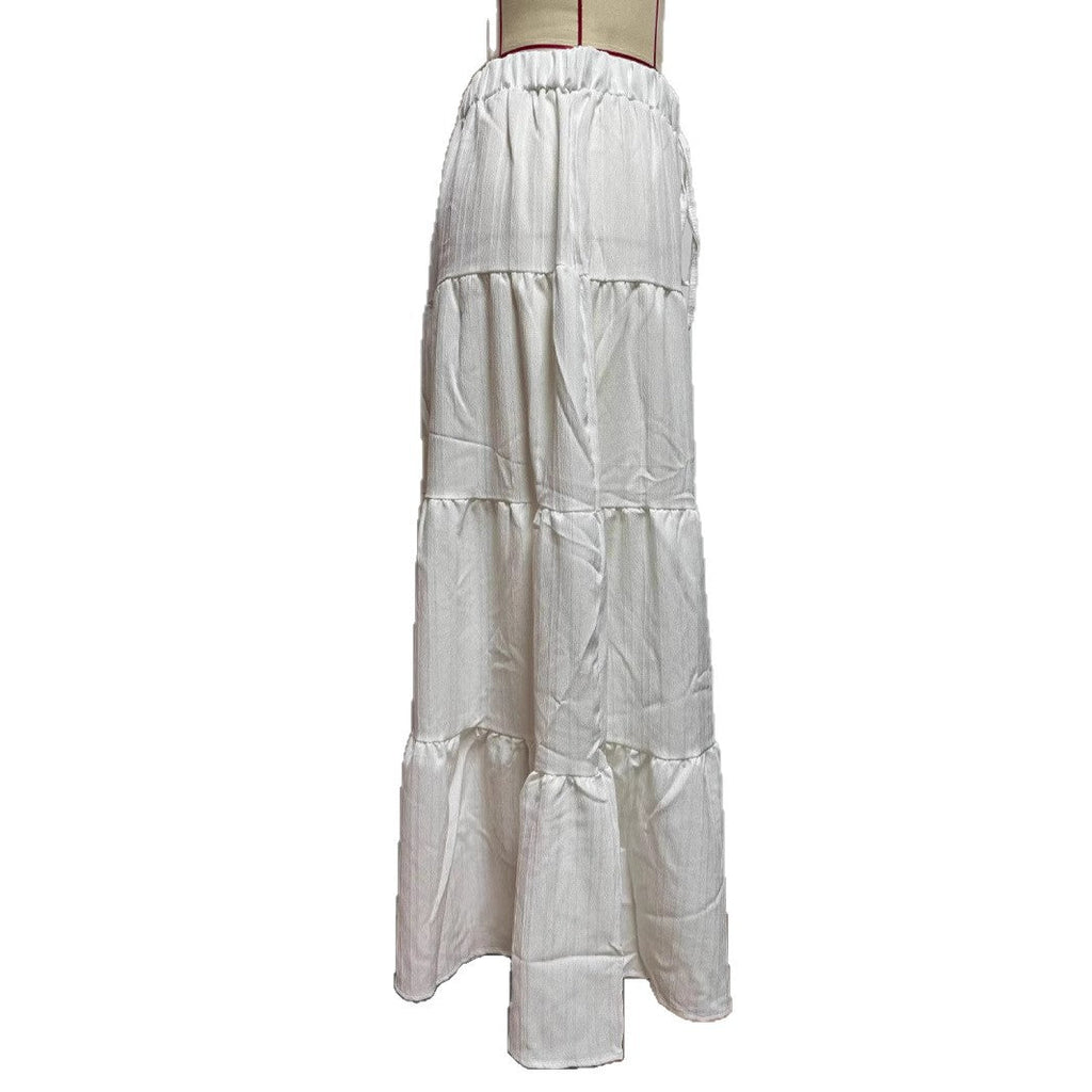 Women's Maxi Skirt with Casual Ruffle Design and Elastic Waistband