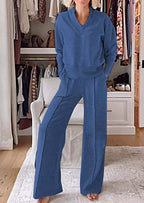Women's Trendy Leisure Set with Wide Cut and Deep V-Neck