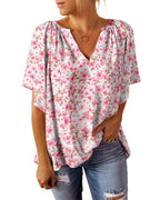 Women's Airy V-Neck Blouse with Floral Pattern
