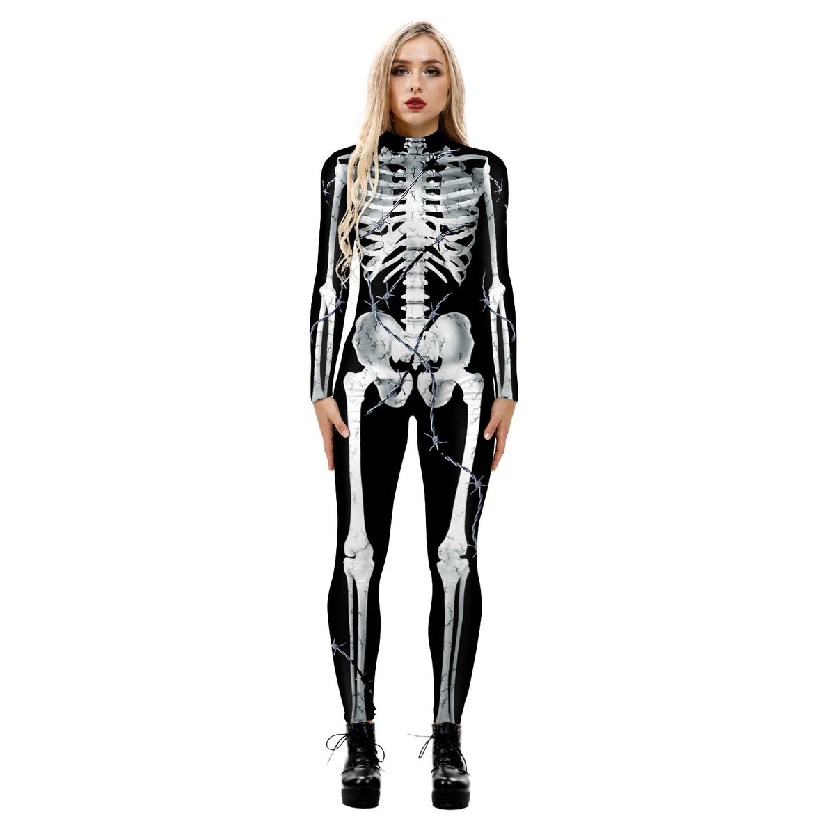 Women's Full-Body Suit with Glowing Skeleton Design
