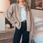 Women's Cozy Knit Coat with Voluminous Sleeves