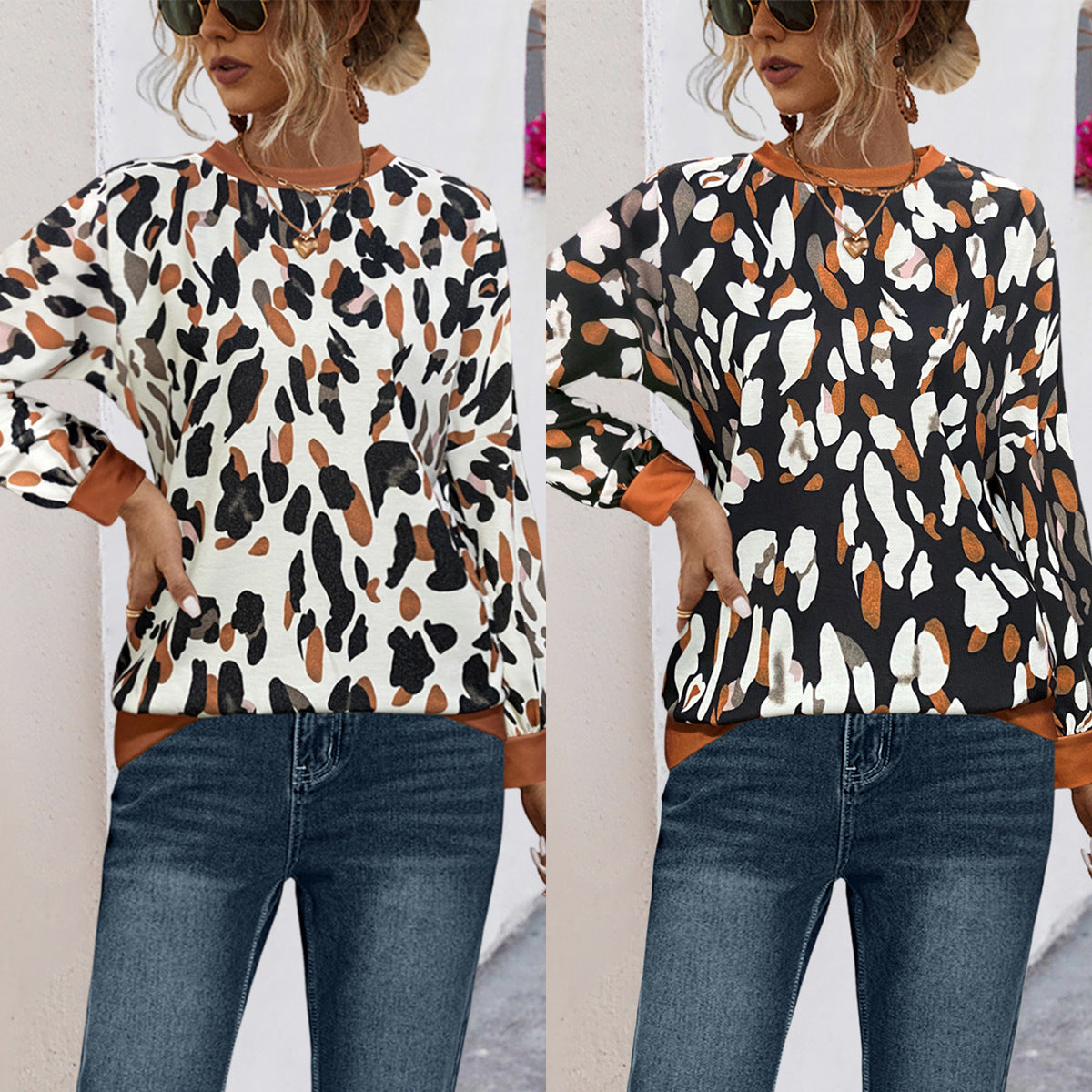Women's Casual Sweater with Modern Leopard Print