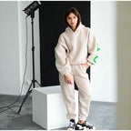 Women's Casual Oversized Sweat Suit with Hood and Elastic Waist