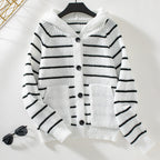 Women's Striped Cardigan with Hood and Pockets