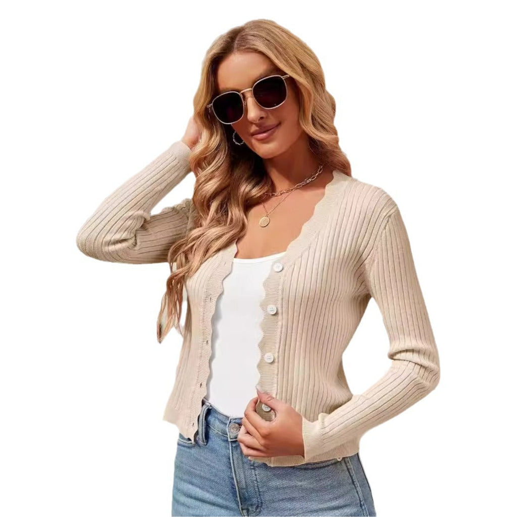 Women's Elegant Cardigan with Wavy Edges