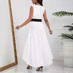 Women's Elegant Jumpsuit with Asymmetric Skirt and Deep V-Neck