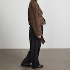 Women's Cropped Trench Jacket with Adjustable Belt and Double-Breasted Design