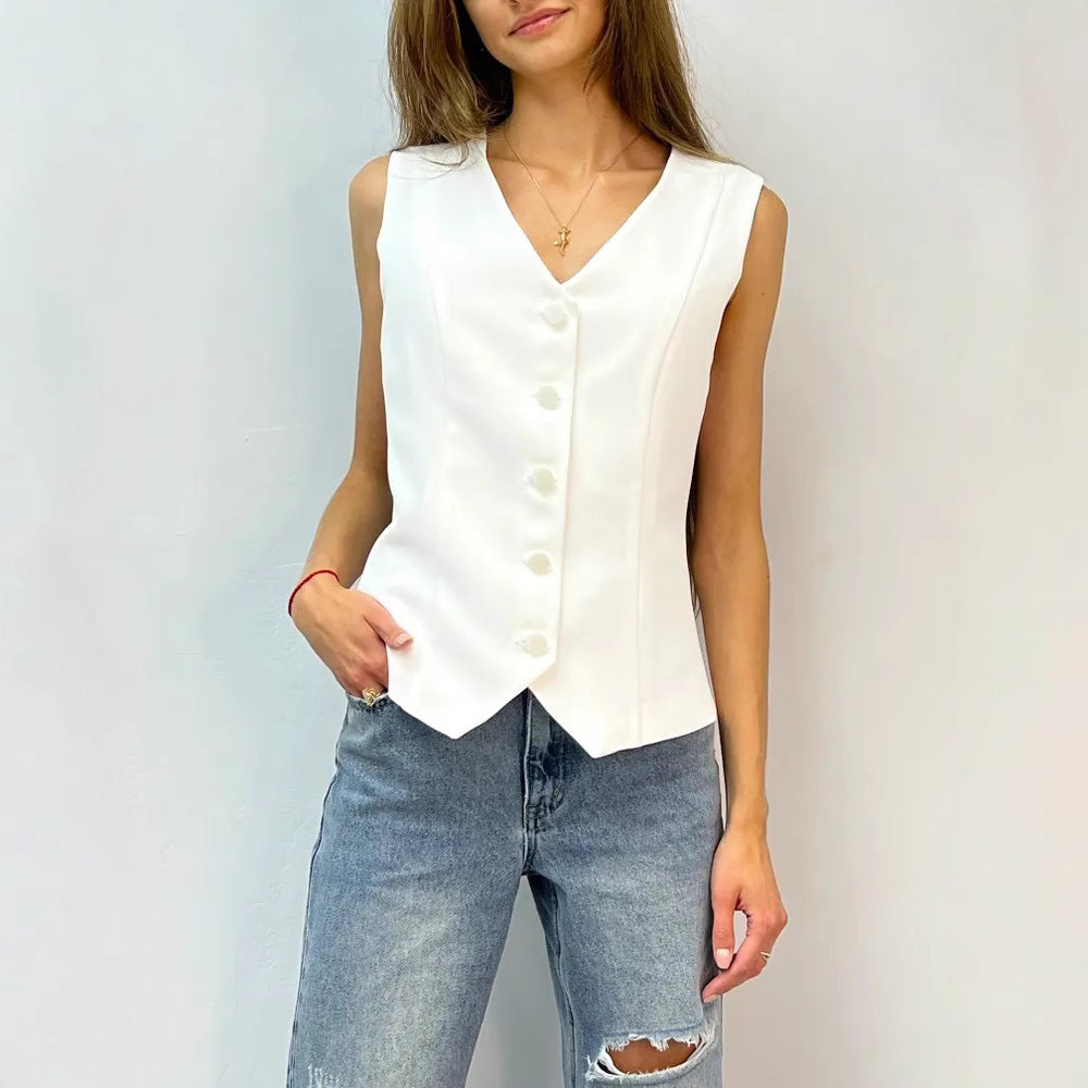 Sleeveless Blouse with Button Placket