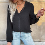 Women's Blouse with Fine Texture Details and Romantic Lace Insert