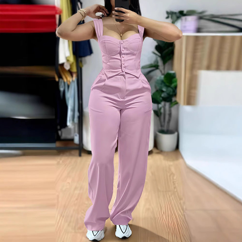 Women's Form-Fitting Jumpsuit with Tailored Cut and Button Placket