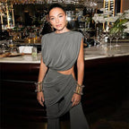 Women's Elegant Set with Ruched Top and Wide Waistband