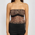 Women's Bandeau Top with Leopard Print and Lace Trim