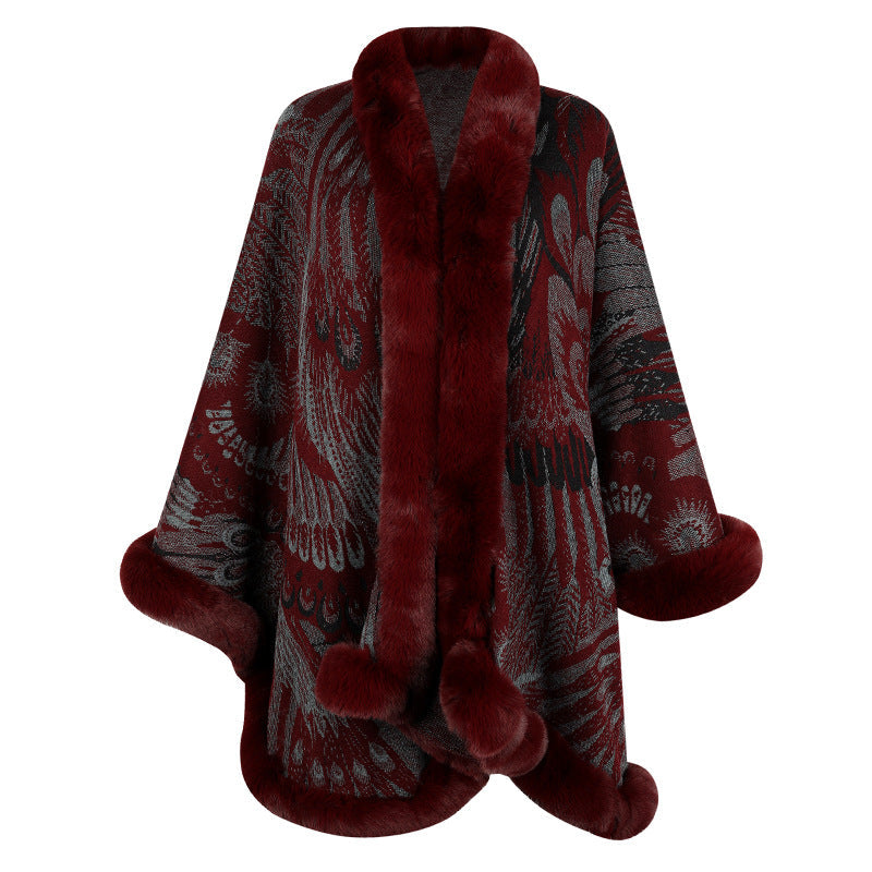 Women's Luxurious Poncho with Decorative Fleece Trim