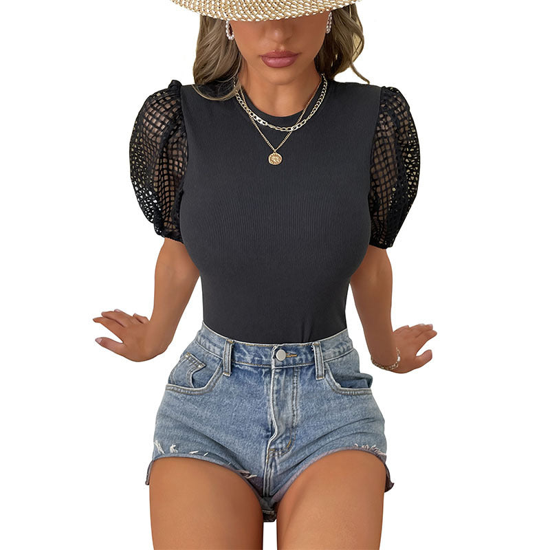Women's Bodysuit with Sophisticated Lace Sleeves