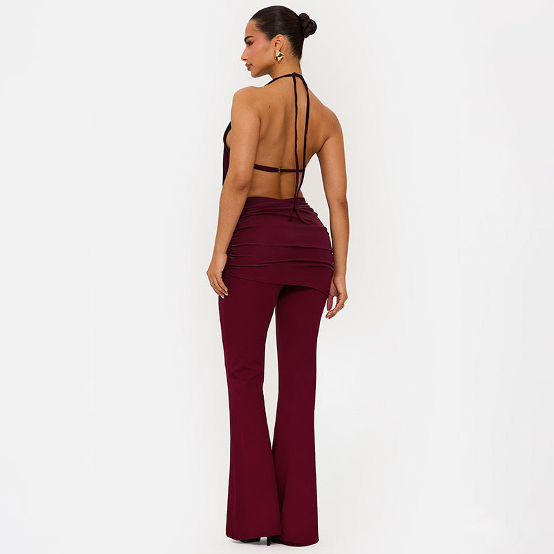 Elegant Women's Jumpsuit with Double Collar and Trendy Ruching