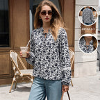 Floral Tunic Blouse with Tie Neck and Lace Details