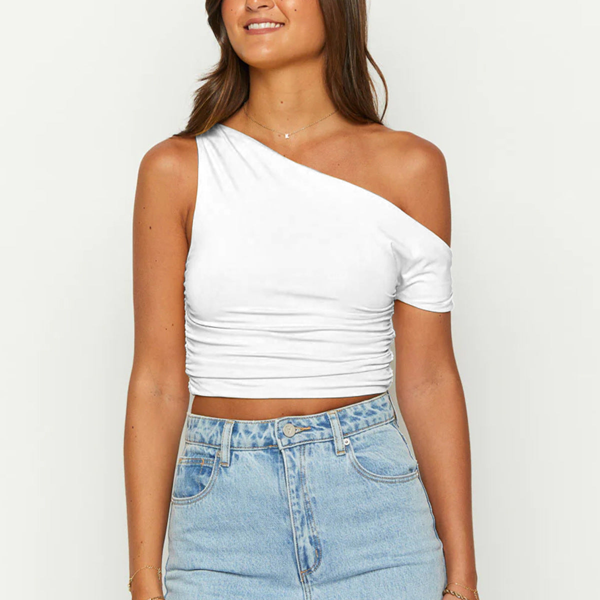 Women's Asymmetrical Ruffled Crop Top