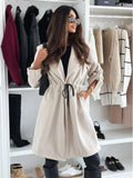 Loose Hooded Sweatcoat with Adjustable Waist and Elegant Details