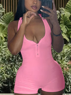Women's Jumpsuit with Deep Neckline and Zipper