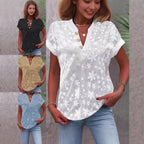 Women's Blouse with Floral Embroidery and Classic V-Neck