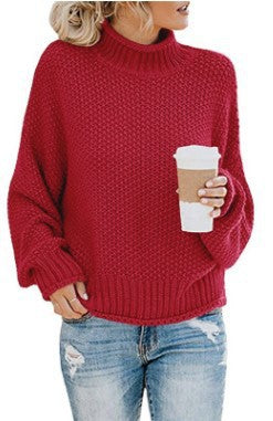 Women's Cotton Knit Sweater with High Collar