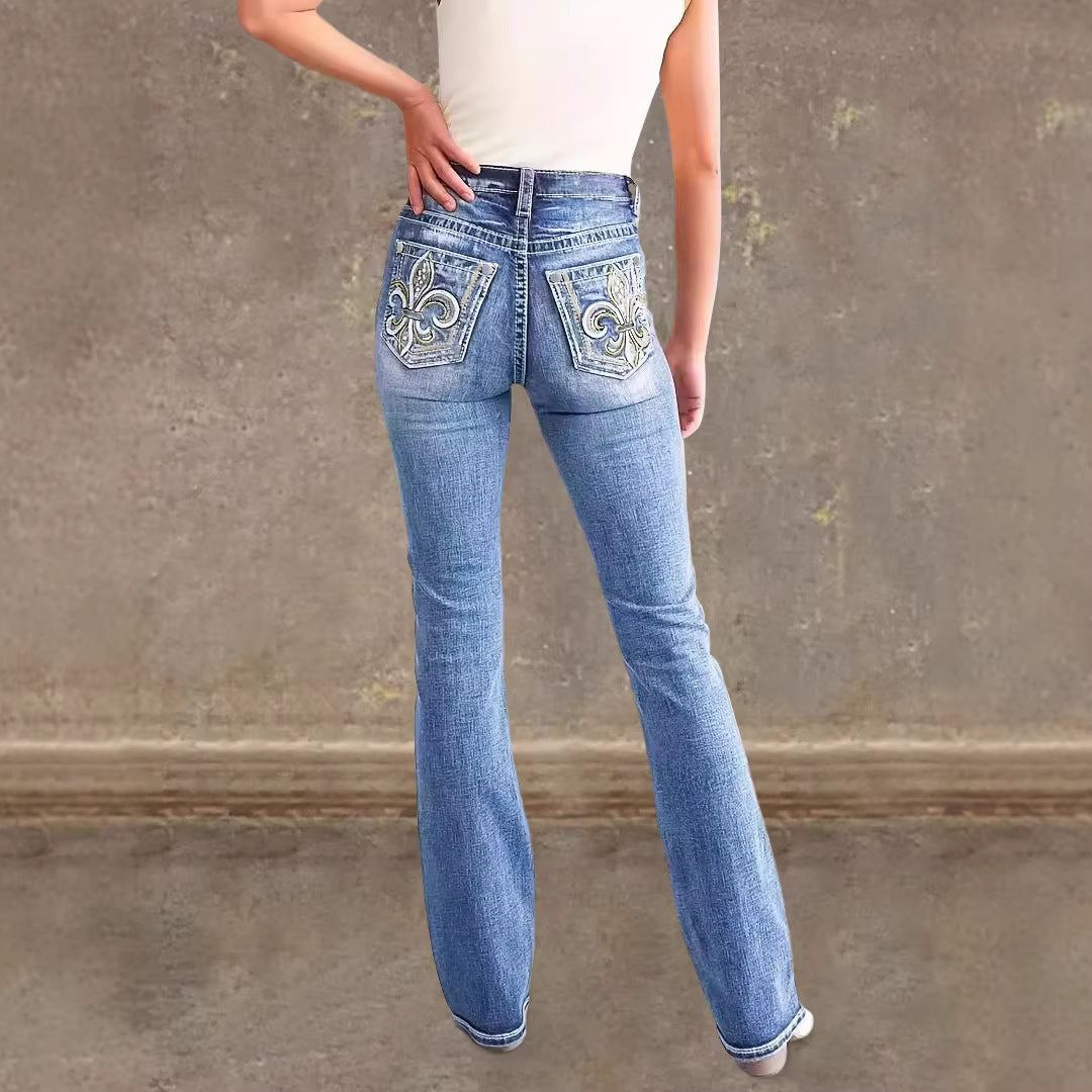 Women's Vintage-Style Flared Jeans with Embroidery