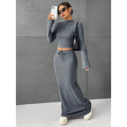 Women's Elegant and Comfortable Long-Sleeve Crop Top and Maxi Skirt Set
