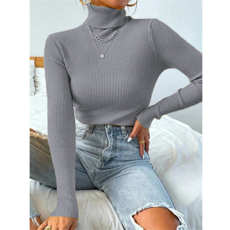 Elegant Women's Turtleneck Sweater with Fine Ribbed Texture