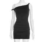 Women's Asymmetric Mini Dress with Elegant Ruffle Detail