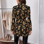 Women's Casual Blouse with Floral Pattern and Waist Tie