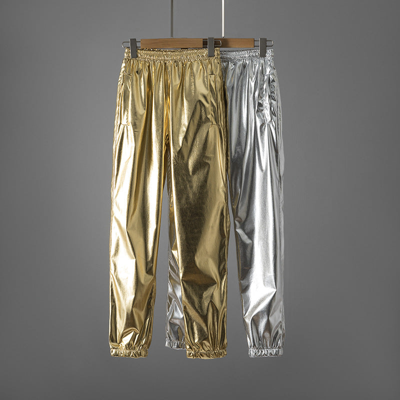 Women's Shiny Fitness Pants with Elastic Waistband and Side Pockets