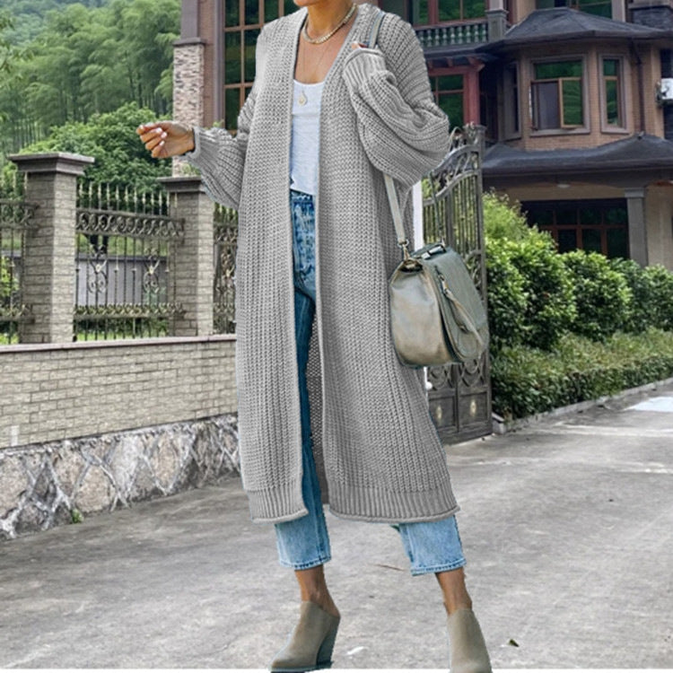 Women's Long Knit Coat with Open Front and Casual Fit