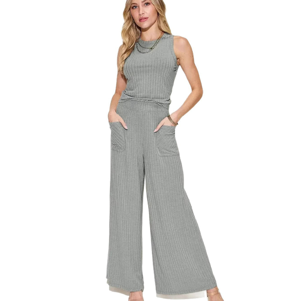 Women's Casual Wide-Leg Jumpsuit with Pockets