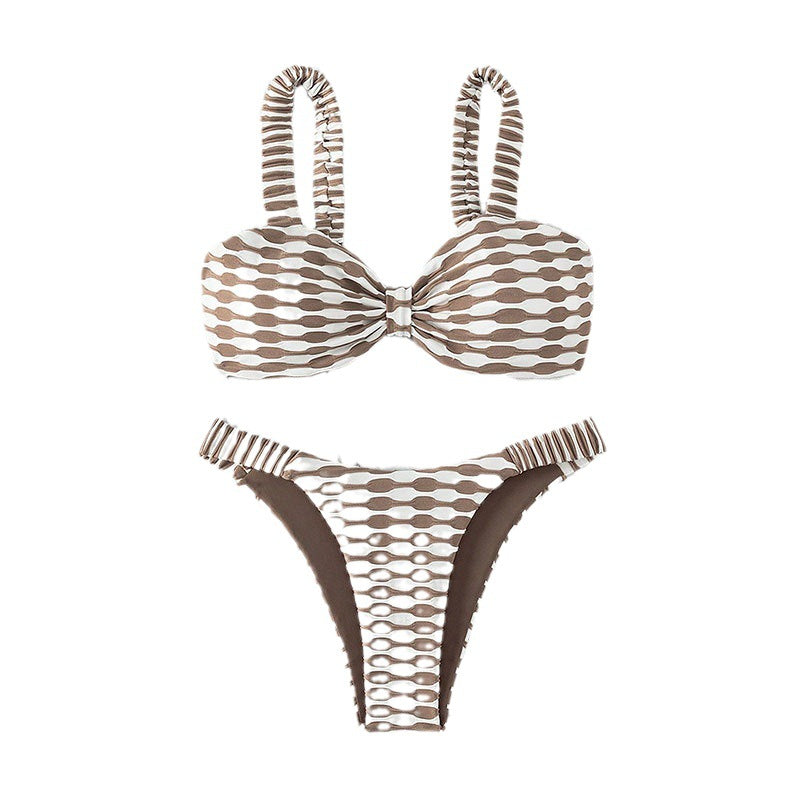 Women's Bandeau Bikini with Unique Pattern and Adjustable Straps